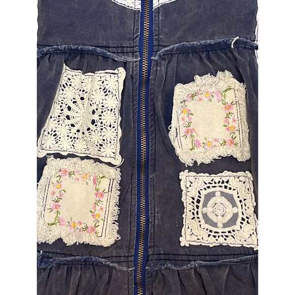 Z-1. POL Clothing Vintage Washed Embroidered Patch Flared Jacket Antique Navy - Picture 10 of 10